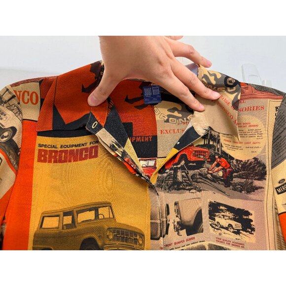 Alice + Olivia x Bronco Willa Shirt Blouse Car Horse Ford Print Orange Red S - Picture 5 of 14
